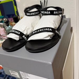 Balenciaga Black Logo Strap Sandals